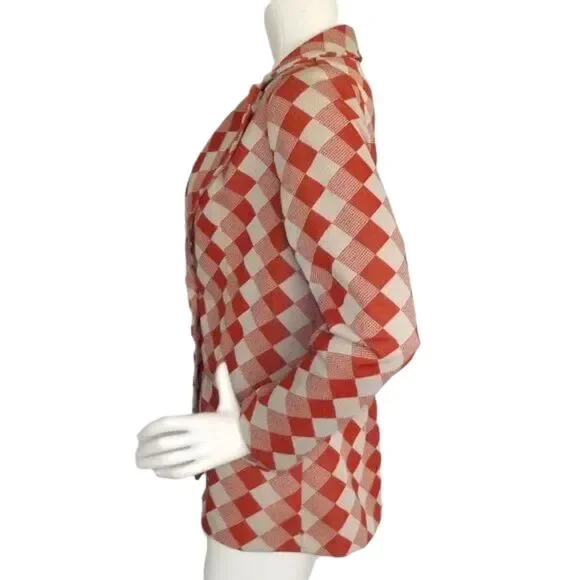 VINTAGE Blazer, M/L, Orange/Off-White Diamonds/Check, 2 buttons, Poly - Picture 11 of 12